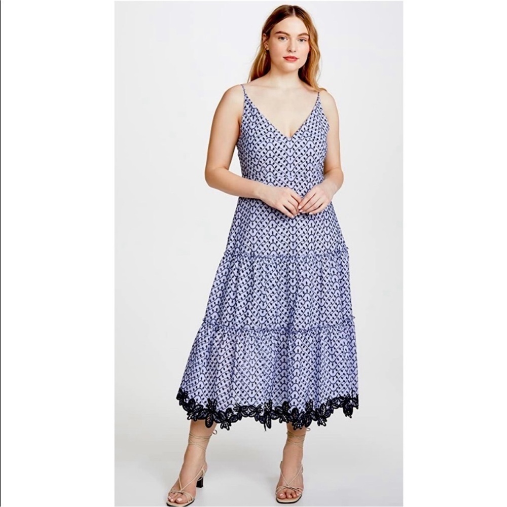 New Derek Lam 10 Crosby Samaria Cami Midi Dress Blue Eyelet Lace Tiered fairy